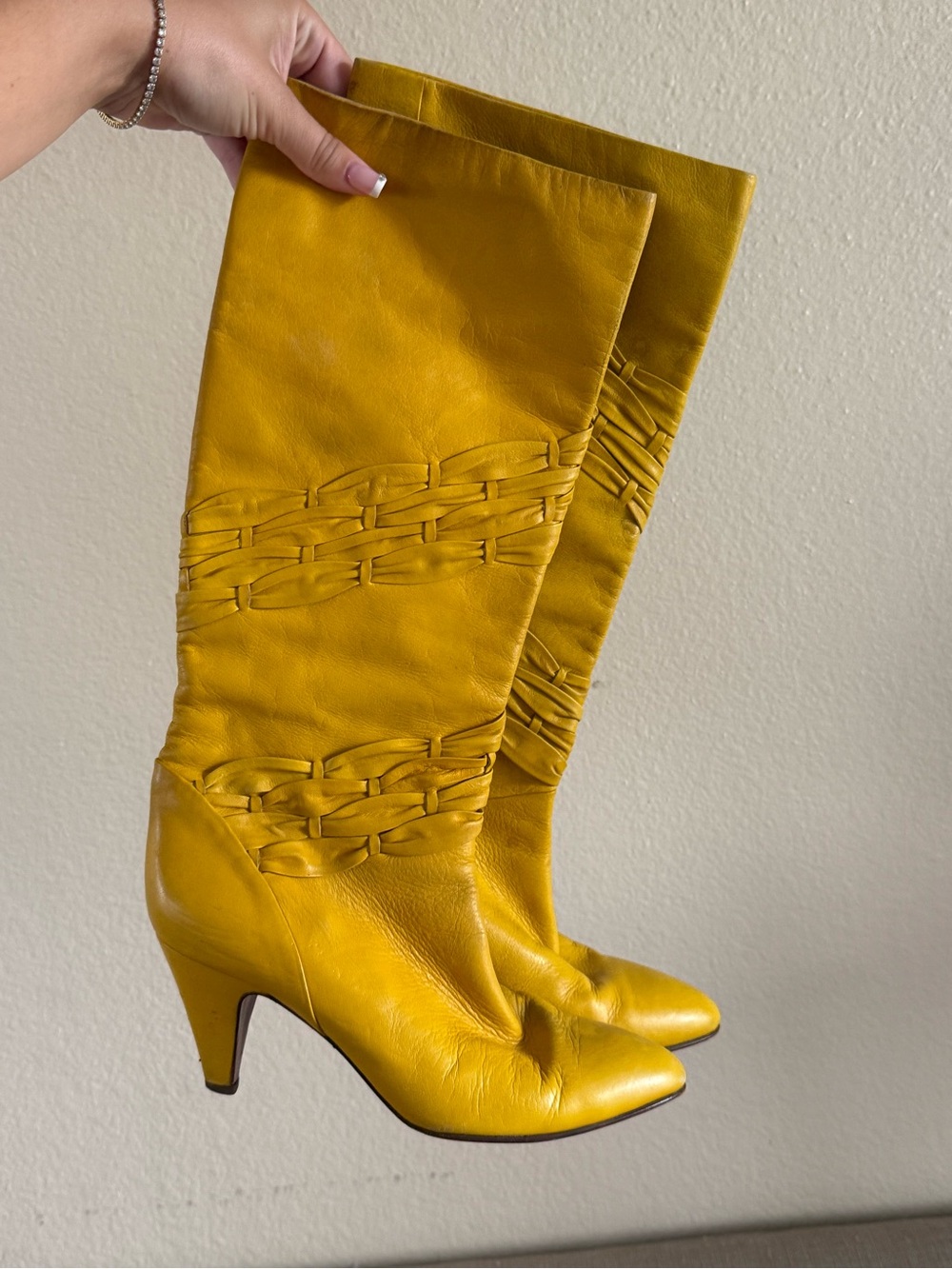 True Vintage Yellow Leather Knee-High Boots